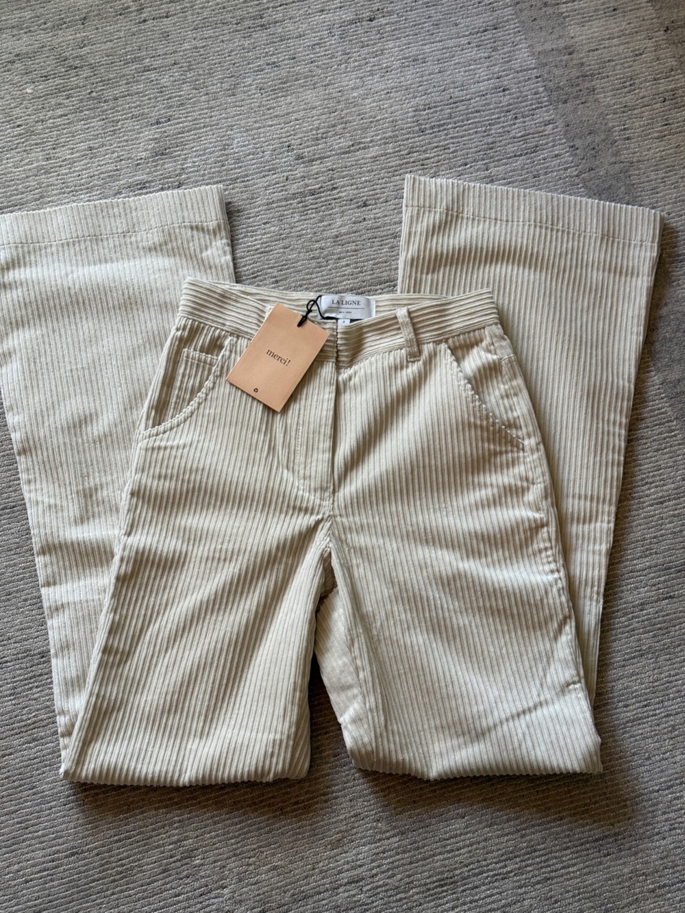 La Ligne Cream Ribbed Corduroy Reece Pants